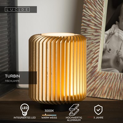 Lucide TURBIN - Tischlampe - Ø 10,6 cm - LED - 1x5W 3000K - Mattes Gold / Messing